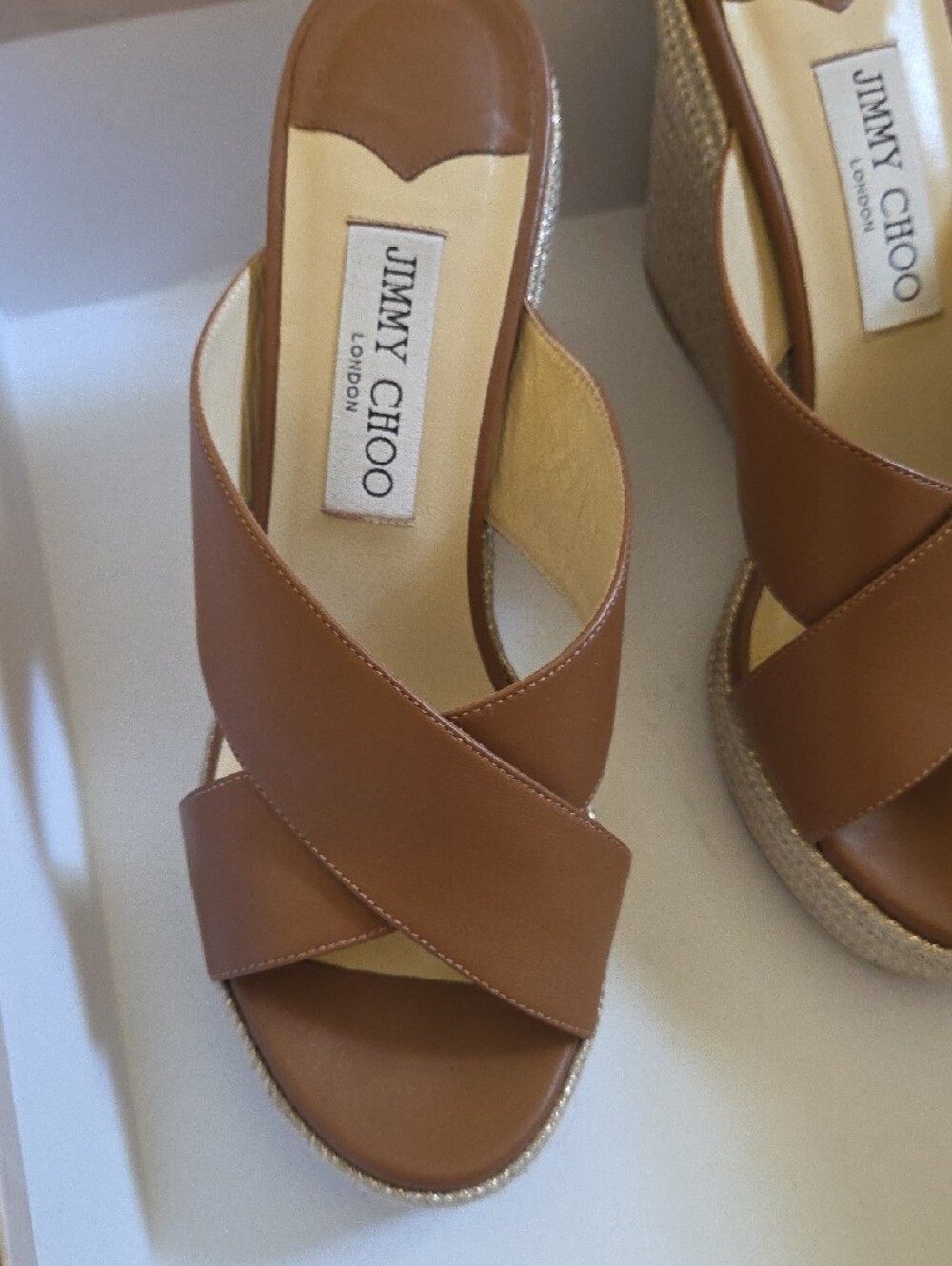 Jimmy Choo Brown Leather Espadrille Wedge Sandals - Picture 2 of 8